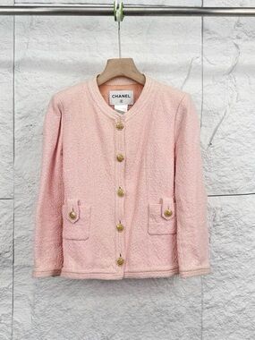CHANEL Light Pink Tweed Button-Front Jacket